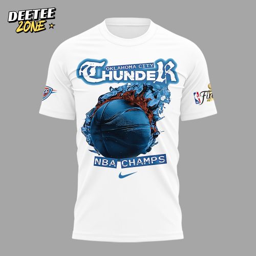 Oklahoma City Thunder 2025 NBA Champs Celebration White Tee
