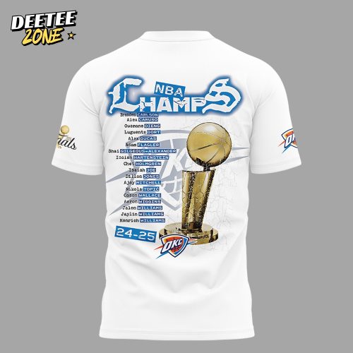 Oklahoma City Thunder 2025 NBA Champs Celebration White Tee