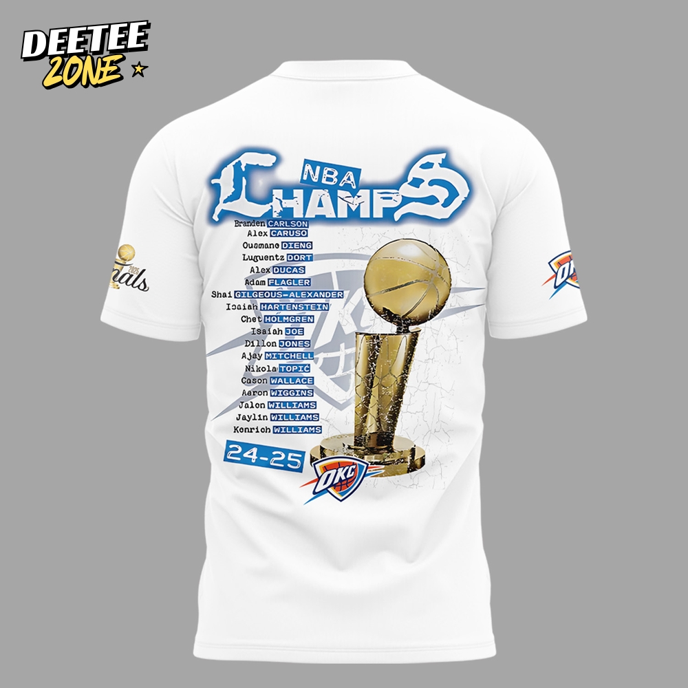 Oklahoma City Thunder 2025 NBA Champs Celebration White Tee Oklahoma City Thunder 2025 NBA Champs Celebration White Tee