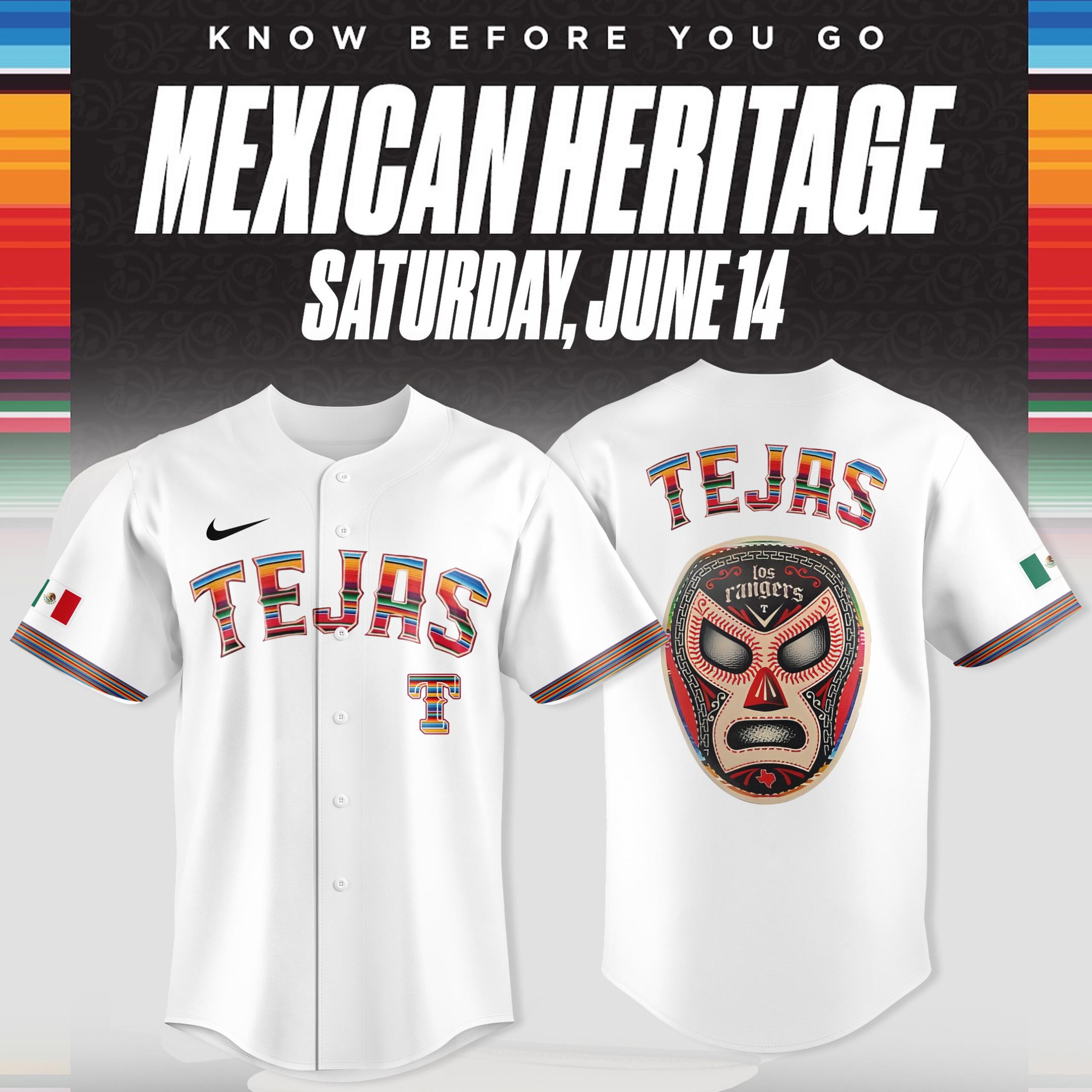 Texas Rangers x Tejas Pride Wear! Hispanic Heritage Month White Baseball Jersey Texas Rangers x Tejas Pride Wear! Hispanic Heritage Month White Baseball Jersey