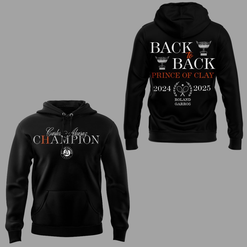 Carloz Alcaraz Roland Garros 2025 Champions “Back-to-Back” Special Black Hoodie