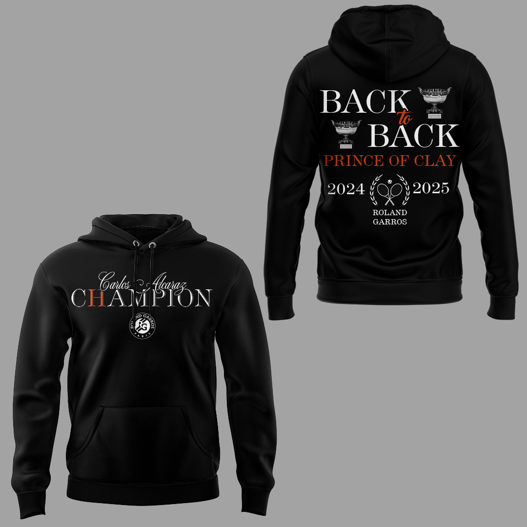 Carloz Alcaraz Roland Garros 2025 Champions "Back-to-Back" Special Black Hoodie Carloz Alcaraz Roland Garros 2025 Champions "Back-to-Back" Special Black Hoodie