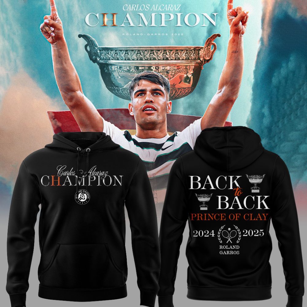 Carloz Alcaraz Roland Garros 2025 Champions “Back-to-Back” Special Black Hoodie