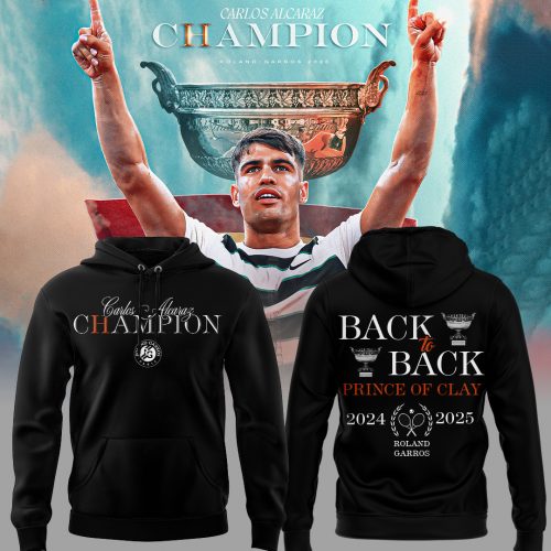 Carloz Alcaraz Roland Garros 2025 Champions “Back-to-Back” Special Black Hoodie