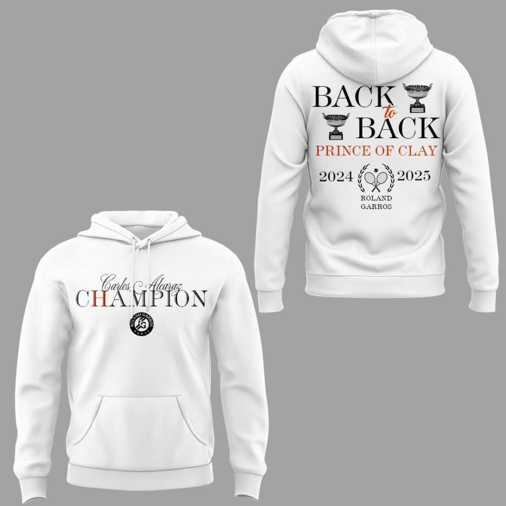 Carloz Alcaraz Roland Garros 2025 Champions “Back-to-Back” Special White Hoodie