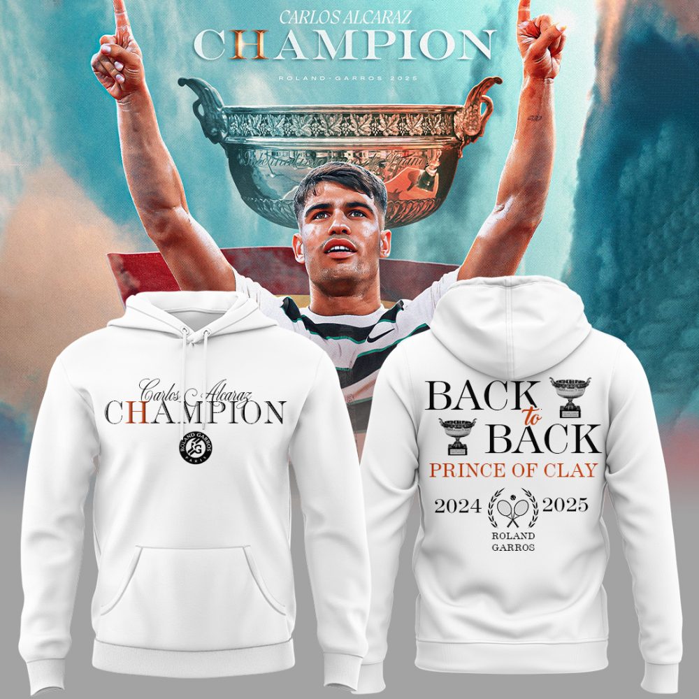 Carloz Alcaraz Roland Garros 2025 Champions “Back-to-Back” Special White Hoodie