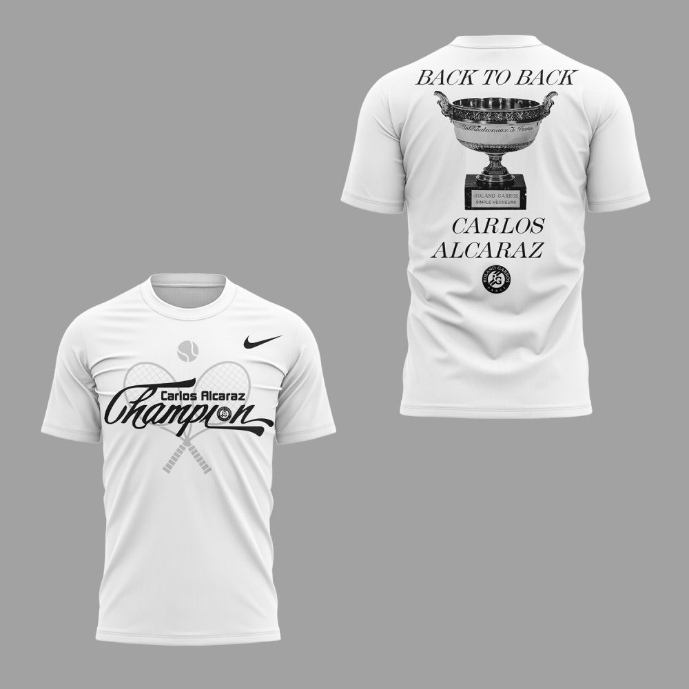 Carloz Alcaraz Roland Garros 2025 Champions “Back-to-Back” Special White Tee