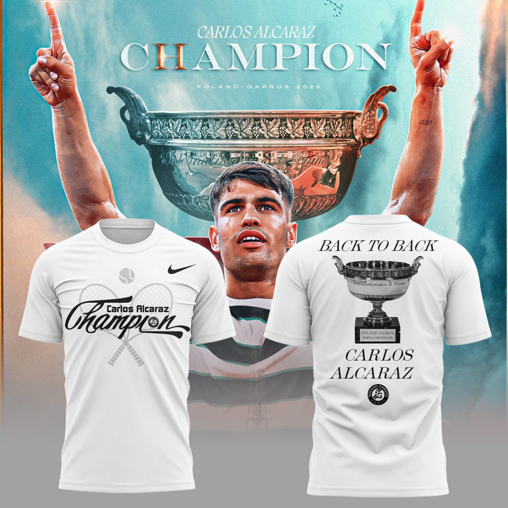 Carloz Alcaraz Roland Garros 2025 Champions “Back-to-Back” Special White Tee