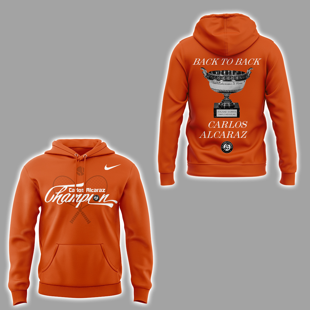 Carloz Alcaraz Roland Garros 2025 Champions "Back-to-Back" Special Orange Hoodie Carloz Alcaraz Roland Garros 2025 Champions "Back-to-Back" Special Orange Hoodie