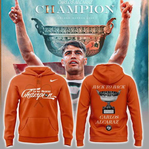 Carloz Alcaraz Roland Garros 2025 Champions “Back-to-Back” Special Orange Hoodie