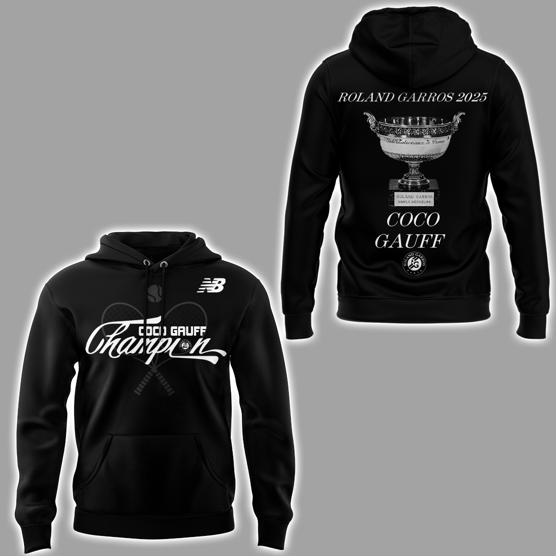 Coco Gauff Roland Garros 2025 Champions Special Black. Hoodie Coco Gauff Roland Garros 2025 Champions Special Black. Hoodie