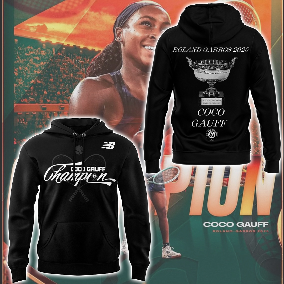 Coco Gauff Roland Garros 2025 Champions Special Black. Hoodie Coco Gauff Roland Garros 2025 Champions Special Black. Hoodie