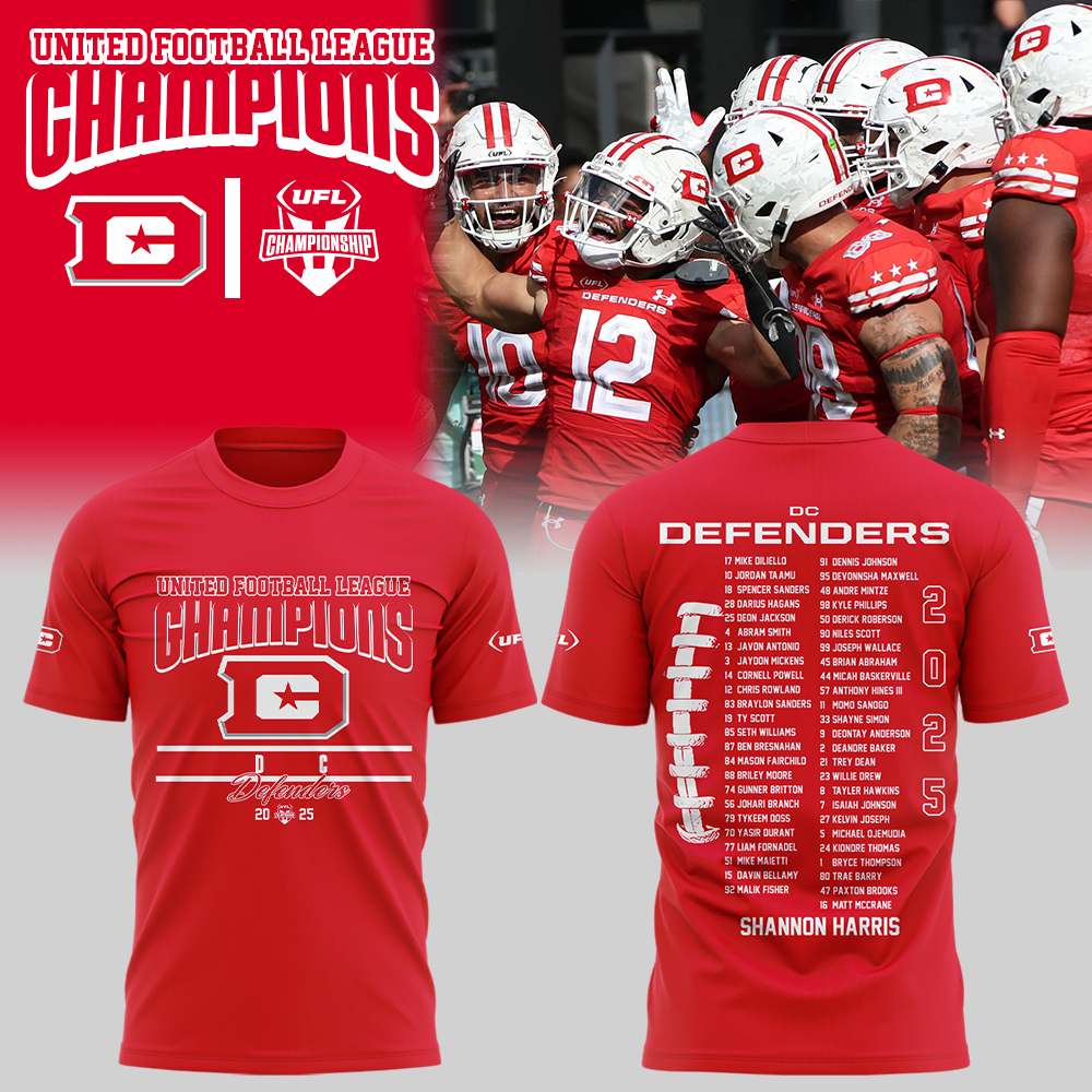 DC Defenders 2025 United Football League Champions Red Shirt DC Defenders 2025 United Football League Champions Red Shirt