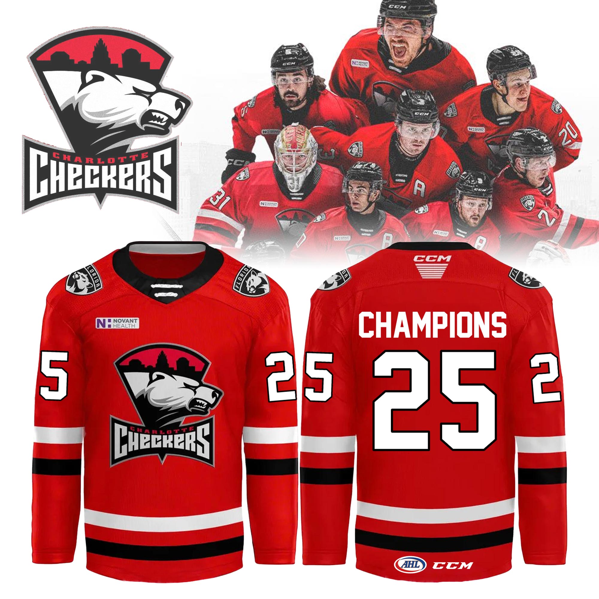 Charlotte Checkers Eastern Conference Champions 2025 Special Red Hockey Jersey Charlotte Checkers Eastern Conference Champions 2025 Special Red Hockey Jersey