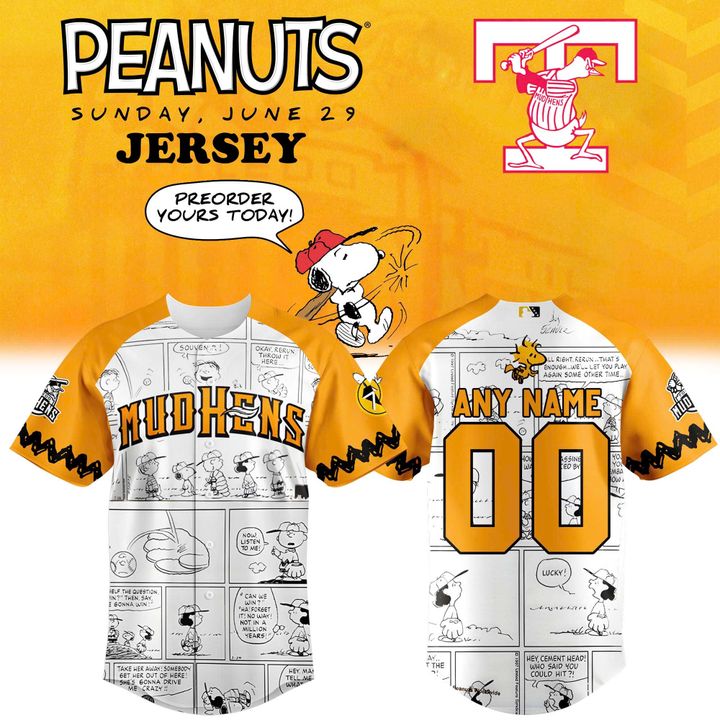 Toledo Mud Hens x Peanuts Night Special Baseball Jersey Toledo Mud Hens x Peanuts Night Special Baseball Jersey