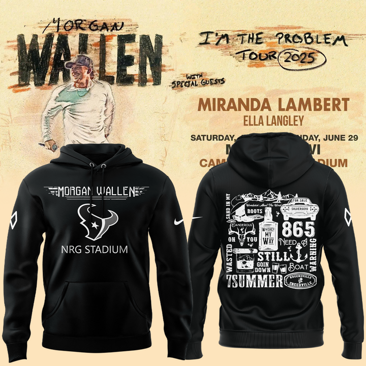 Houston Texans x Morgan Wallen Tour 2025 Special Black Hoodie Houston Texans x Morgan Wallen Tour 2025 Special Black Hoodie