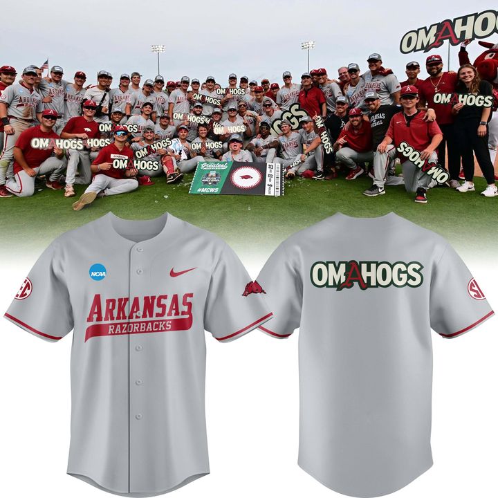Arkansas Razorbacks Baseball 'OMAHOGS' Super Regional Champions 2025 Baseball Jersey Arkansas Razorbacks Baseball 'OMAHOGS' Super Regional Champions 2025 Baseball Jersey