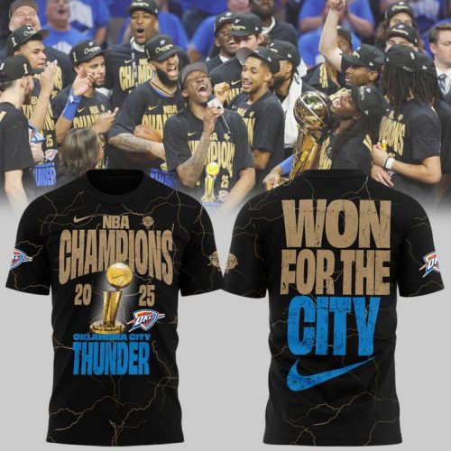 Oklahoma City Thunder NBA Champions “Won For The City” 2025 Black Tee
