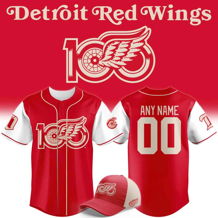Detroit Red Wings 100 YEARS OF HOCKEYTOWN Special Baseball Jersey Detroit Red Wings 100 YEARS OF HOCKEYTOWN Special Baseball Jersey