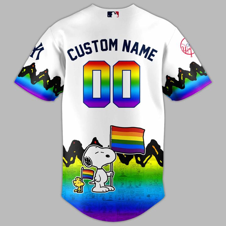 2025 Limited Edition New York Yankees x Peanuts x Pride Month Personalized Jersey 2025 Limited Edition New York Yankees x Peanuts x Pride Month Personalized Jersey