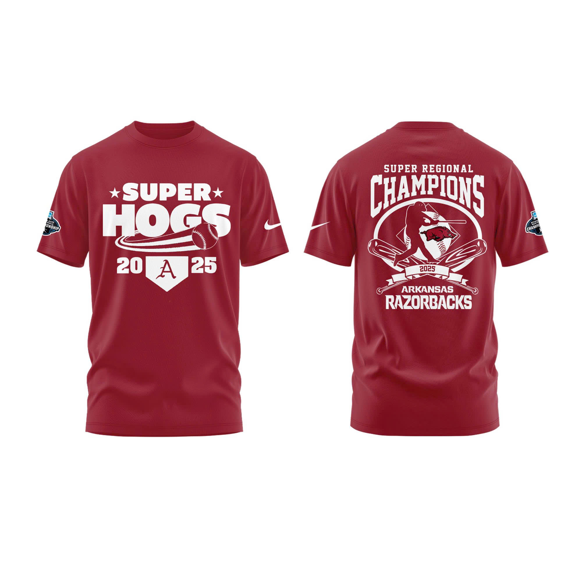 Arkansas Razorbacks Baseball 'SUPERHOGS' Regional Champions 2025 Tee Arkansas Razorbacks Baseball 'SUPERHOGS' Regional Champions 2025 Tee
