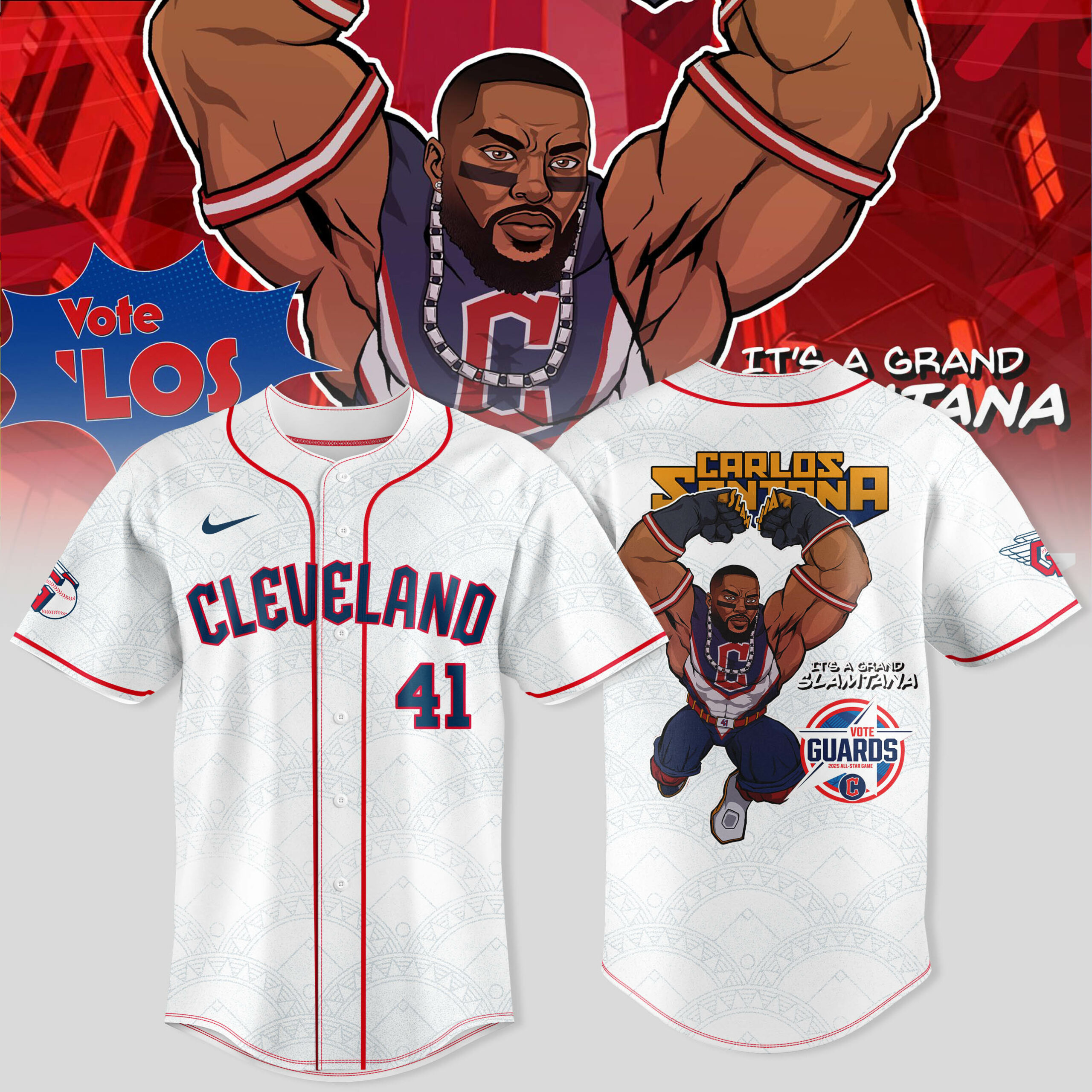 Cleveland Guardians x Guardian Power: All-Star Edition "Carlos Santana" Special White Baseball Jersey Cleveland Guardians x Guardian Power: All-Star Edition "Carlos Santana" Special White Baseball Jersey