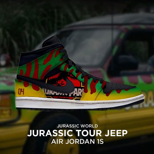 Jurassic Park Tour Jeep Premium Air Jordan 1 Snekaers