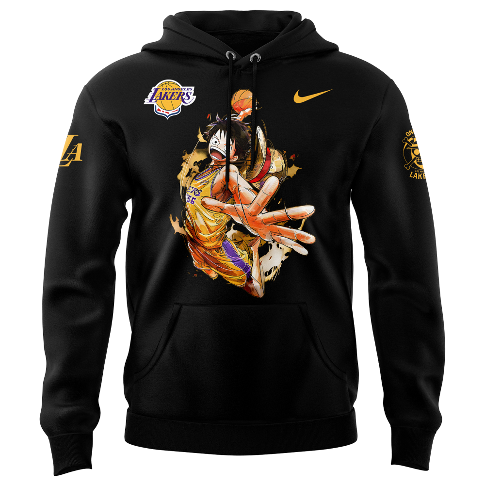 Monkey D. Luffy One Piece The Lakers NBA Black Hoodie Set Custom