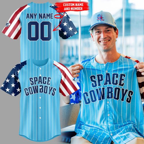 Sugar Land Space Cowboys 4th of July Patriotic Custom Baseball Jersey