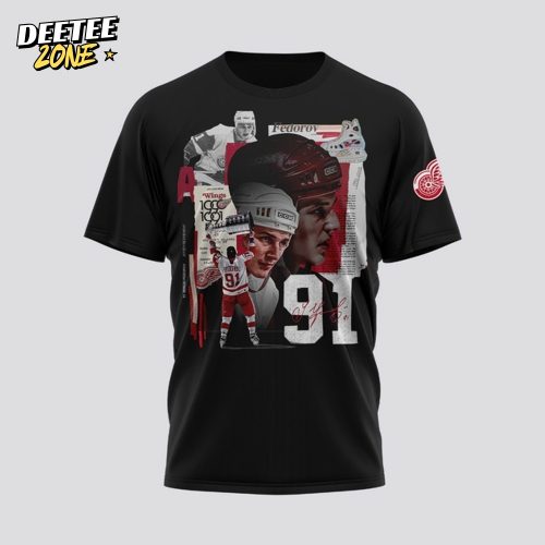 Detroit Red Wings x Sergei Fedorov Signature Black Shirt