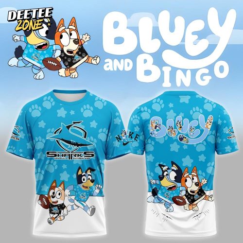 NRL Cronulla Sutherland Sharks Mixed Bluey and Bingo T-shirt