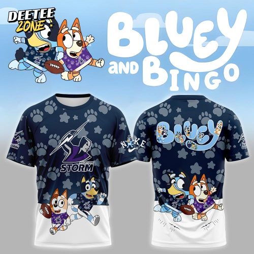 NRL Melbourne Storm Mixed Bluey and Bingo T-shirt