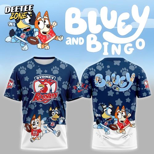NRL Sydney Roosters Mixed Bluey and Bingo T-shirt