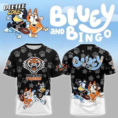 NRL Wests Tigers Mixed Bluey and Bingo T-shirt