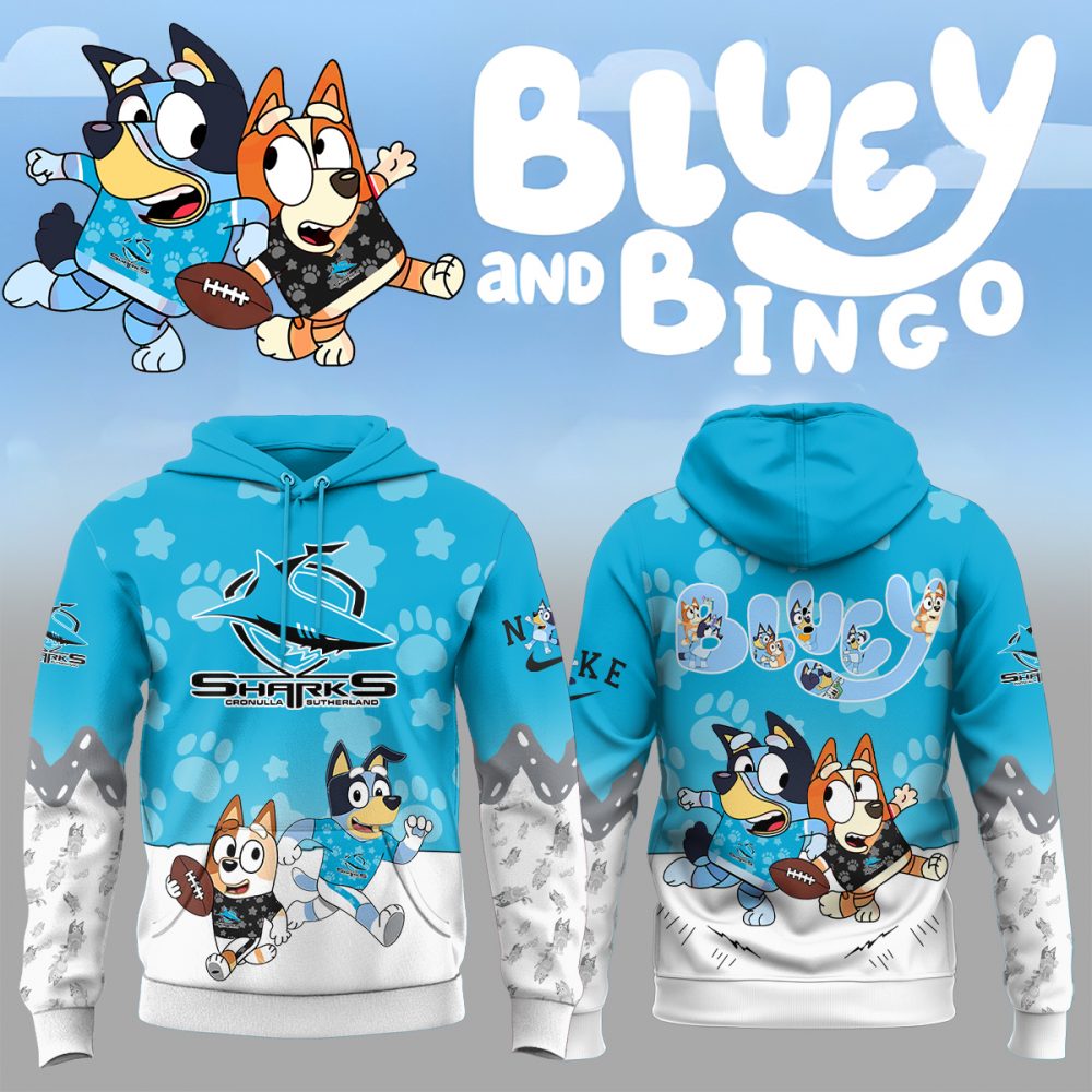 NRL Cronulla Sutherland Sharks Mixed Bluey and Bingo Hoodie