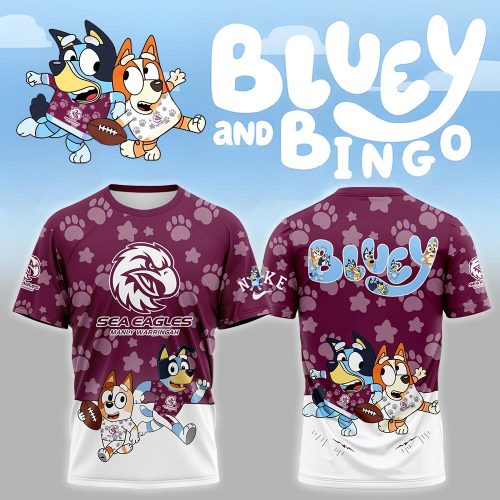 NRL Manly Warringah Sea Eagles Mixed Bluey and Bingo T-shirt