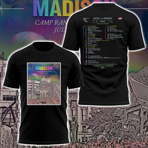 Coldplay Madison Camp Randall Stadium 2025 Tour Black Shirt