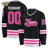 Custom Black Medium Pink Hockey Lace Neck Jersey