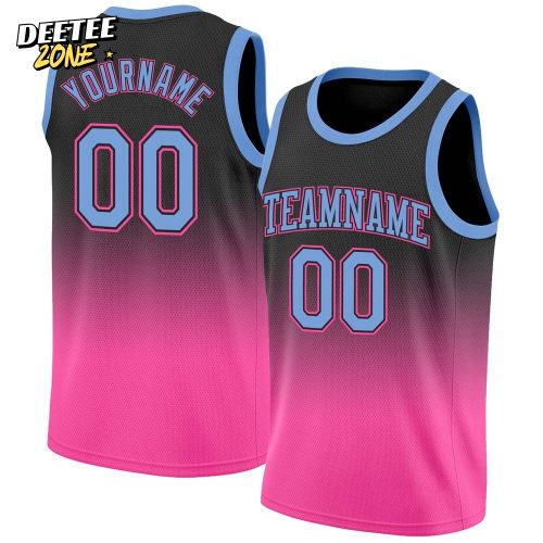 Custom Black Light Blue Pink Authentic Fade Fashion Basketball Jersey