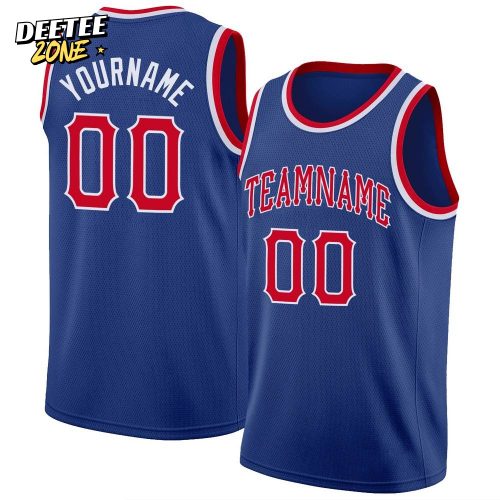 Custom Royal Red White Round Neck Rib Knit Basketball Jersey