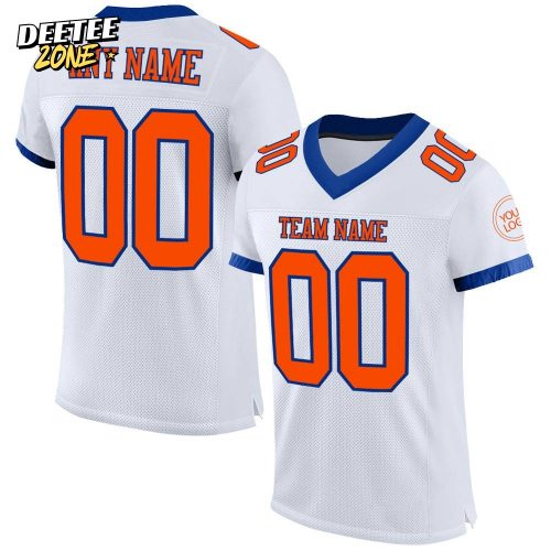 Custom White Orange Royal Mesh Authentic Football Jersey