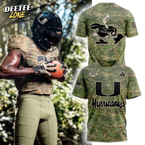 Camo Miami Hurricanes Honor & Support Premier Strategy T-Shirt