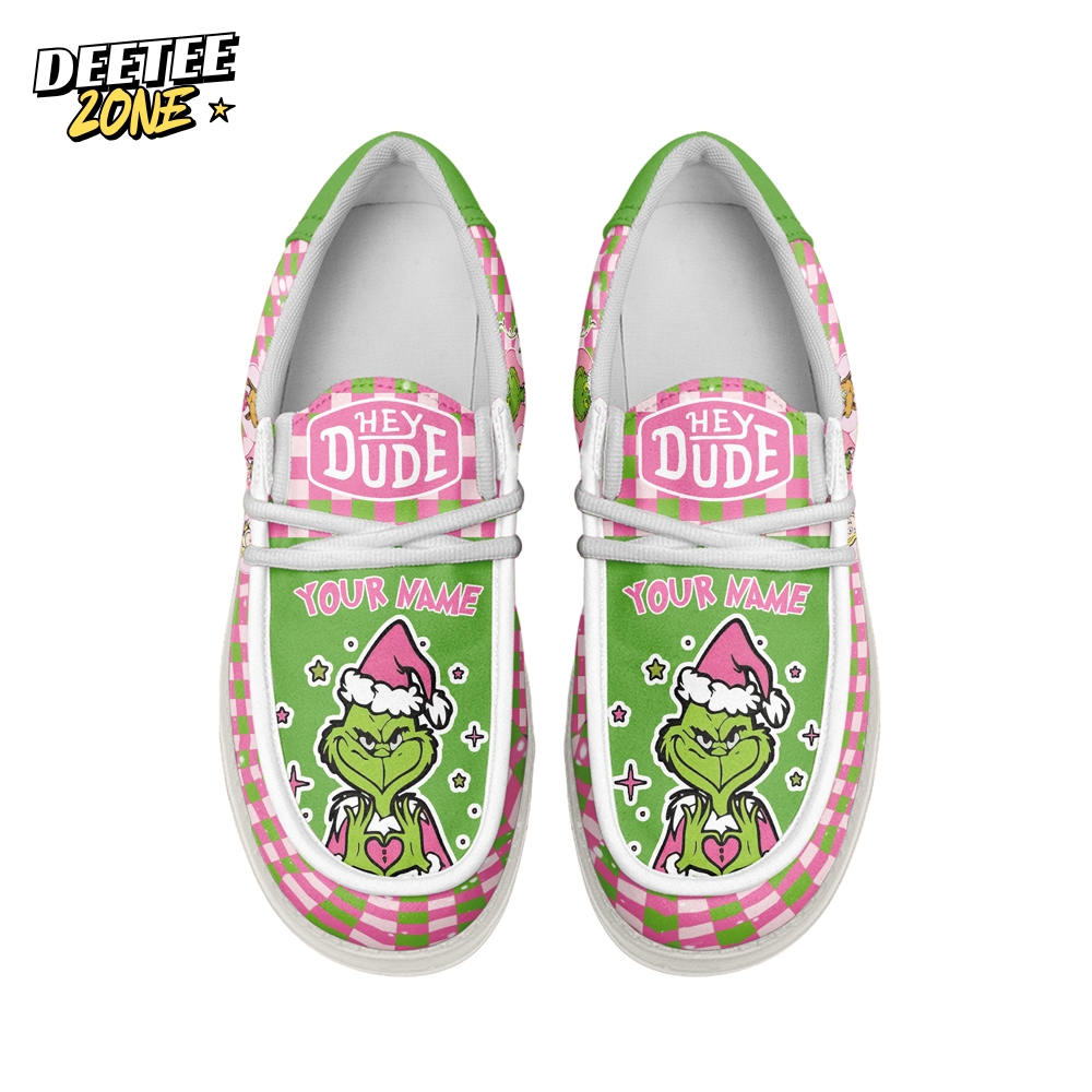 Gleammerch The Grinch x Christmas x Pink October Personalized Hey Dude Shoes For Men And Women Gleammerch The Grinch x Christmas x Pink October Personalized Hey Dude Shoes For Men And Women