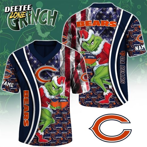 Special Edition Chicago Bears x The Grinch Christmas American Flag 2025-V-neck Short Sleeve Jersey