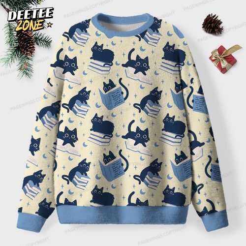 Cat Reading Unisex Ugly Knit Christmas Sweater
