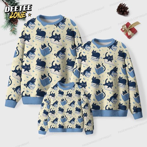 Cat Reading Unisex Ugly Knit Christmas Sweater