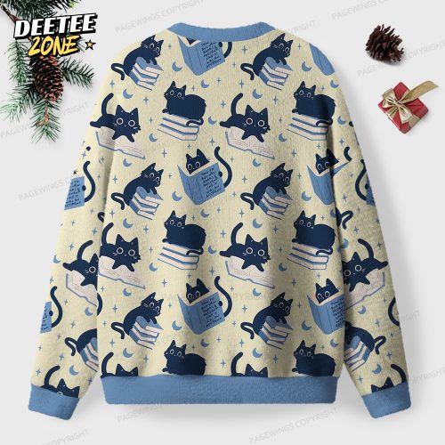 Cat Reading Unisex Ugly Knit Christmas Sweater