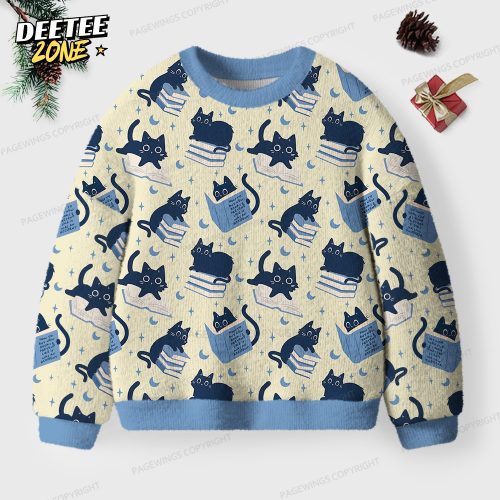 Cat Reading Unisex Ugly Knit Christmas Sweater