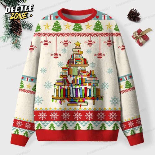 Christmas Book Tree Unisex Ugly Knit Christmas Sweater