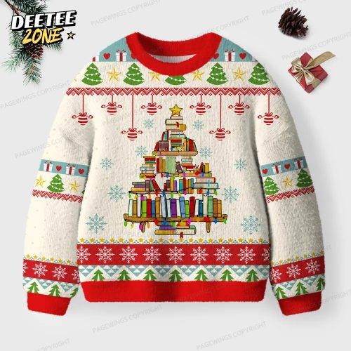 Christmas Book Tree Unisex Ugly Knit Christmas Sweater